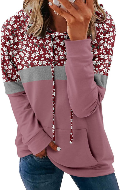 Pullover Hoodie - Tie Dye & Floral Print Hooded Sweatshirt with Pockets XX-Large G-lilac White