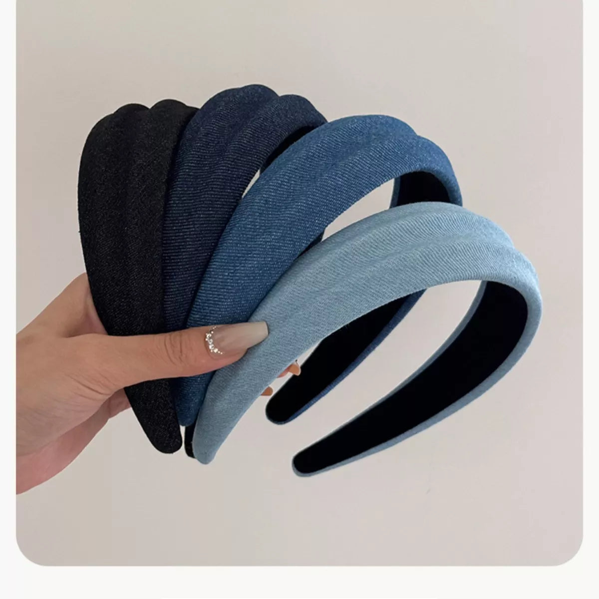 Denim Padded Wide Headband Navy One Size