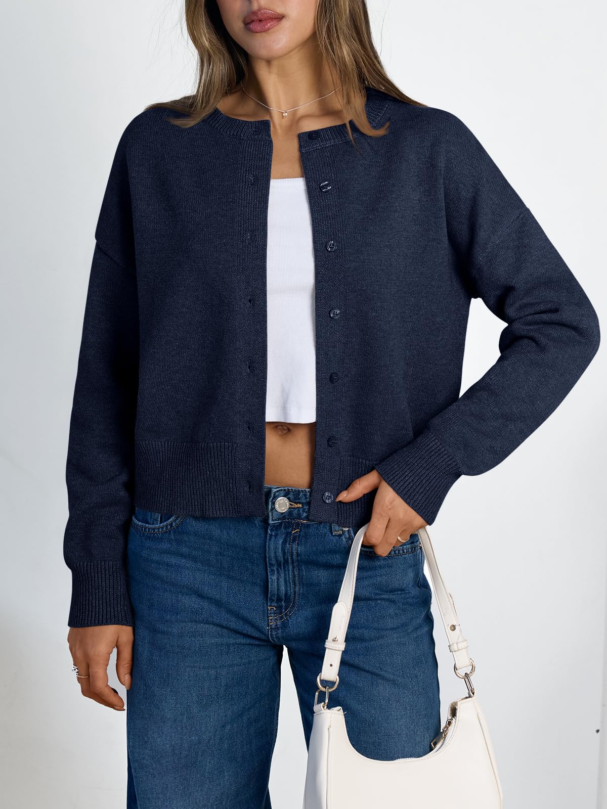 Women's Cropped Cardigan Sweaters - Lightweight Fall Button Up Knit
