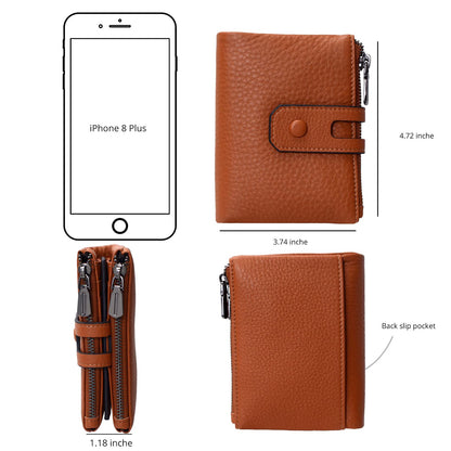 Women Leather Wallet - Small RFID Blocking Card Holder with Double Zipper