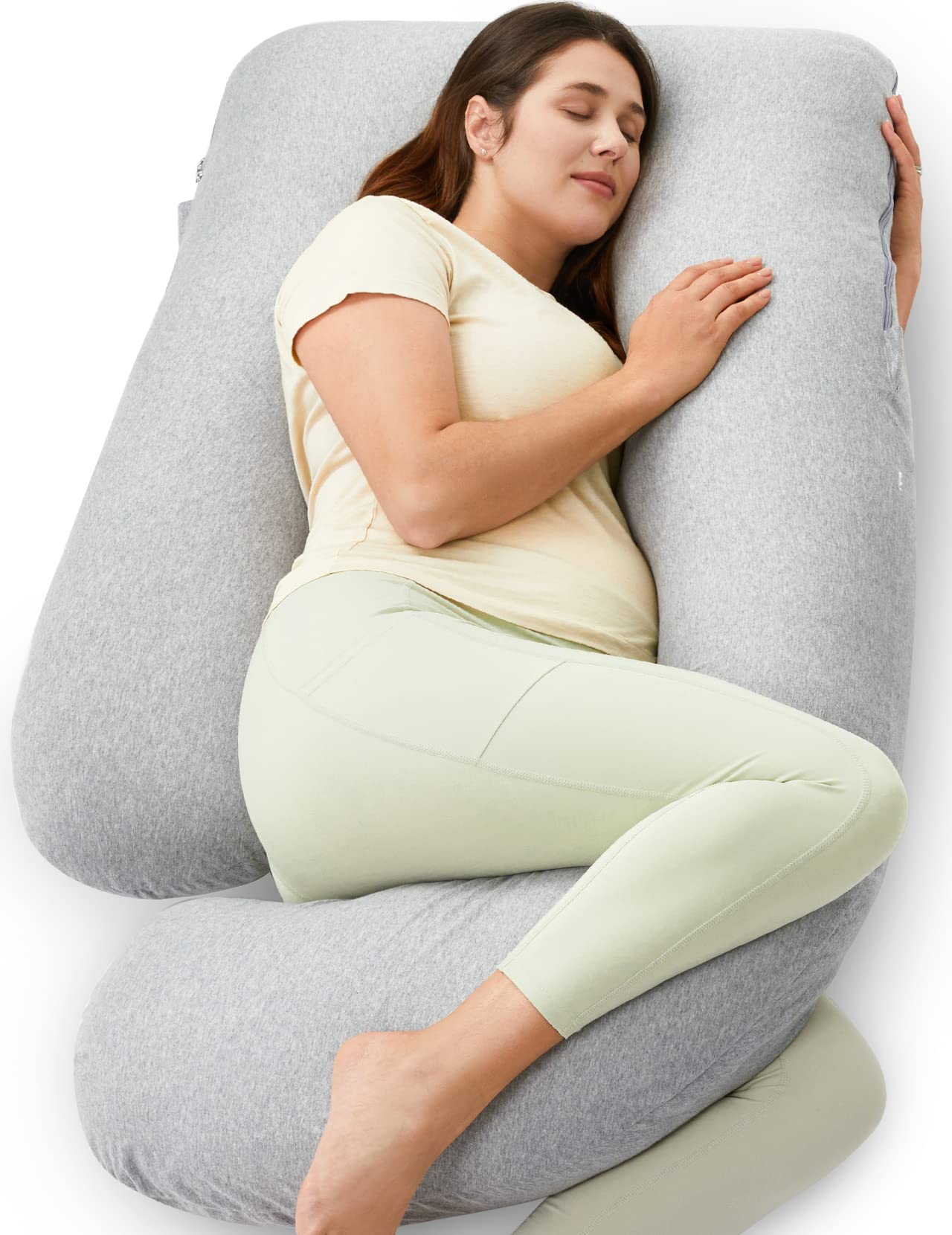 U-Shaped Full Body Pregnancy Pillow 57 Inch Maternity Support Pillow Hatha Grey