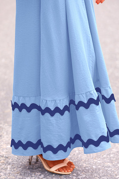 Blue Casual Dresses - Women's Sleeveless Spaghetti Strap Maxi Dress - Flowy Beach Ruffle