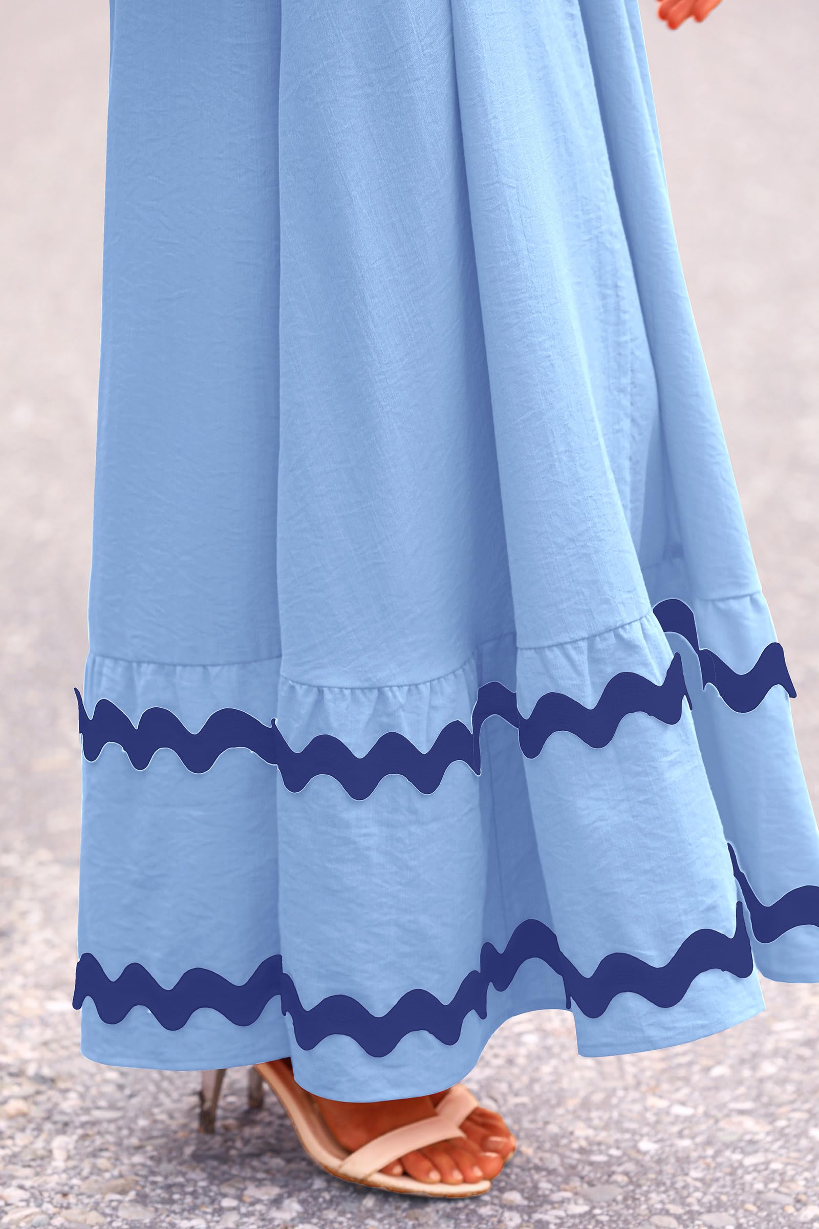 Blue Casual Dresses - Women's Sleeveless Spaghetti Strap Maxi Dress - Flowy Beach Ruffle