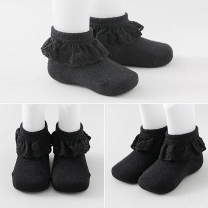 Baby Girl Lace Socks - Newborn Eyelet Ruffle Crew Socks 0-6 6-12 12-24 Months Cotton