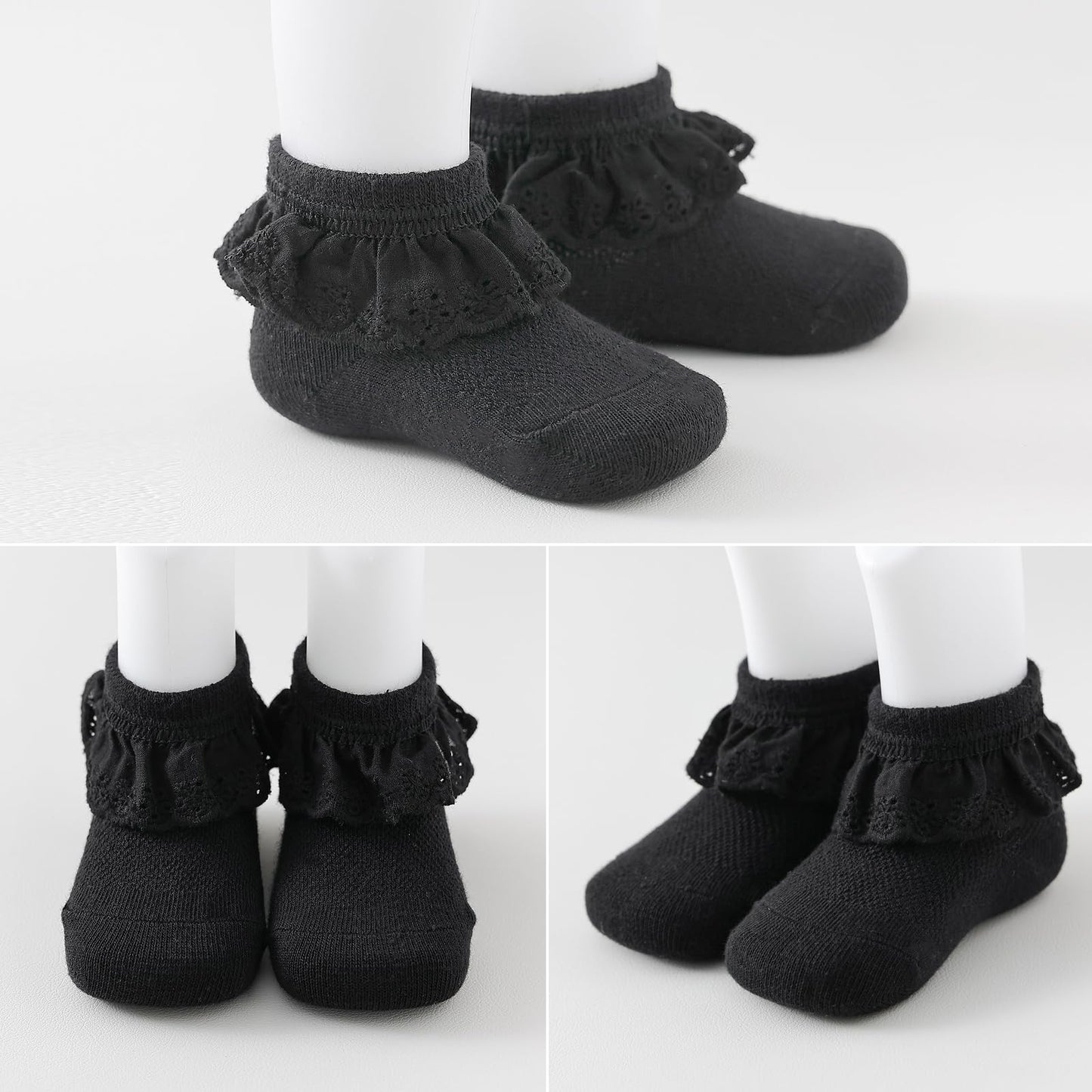 Baby Girl Lace Socks - Newborn Eyelet Ruffle Crew Socks 0-6 6-12 12-24 Months Cotton