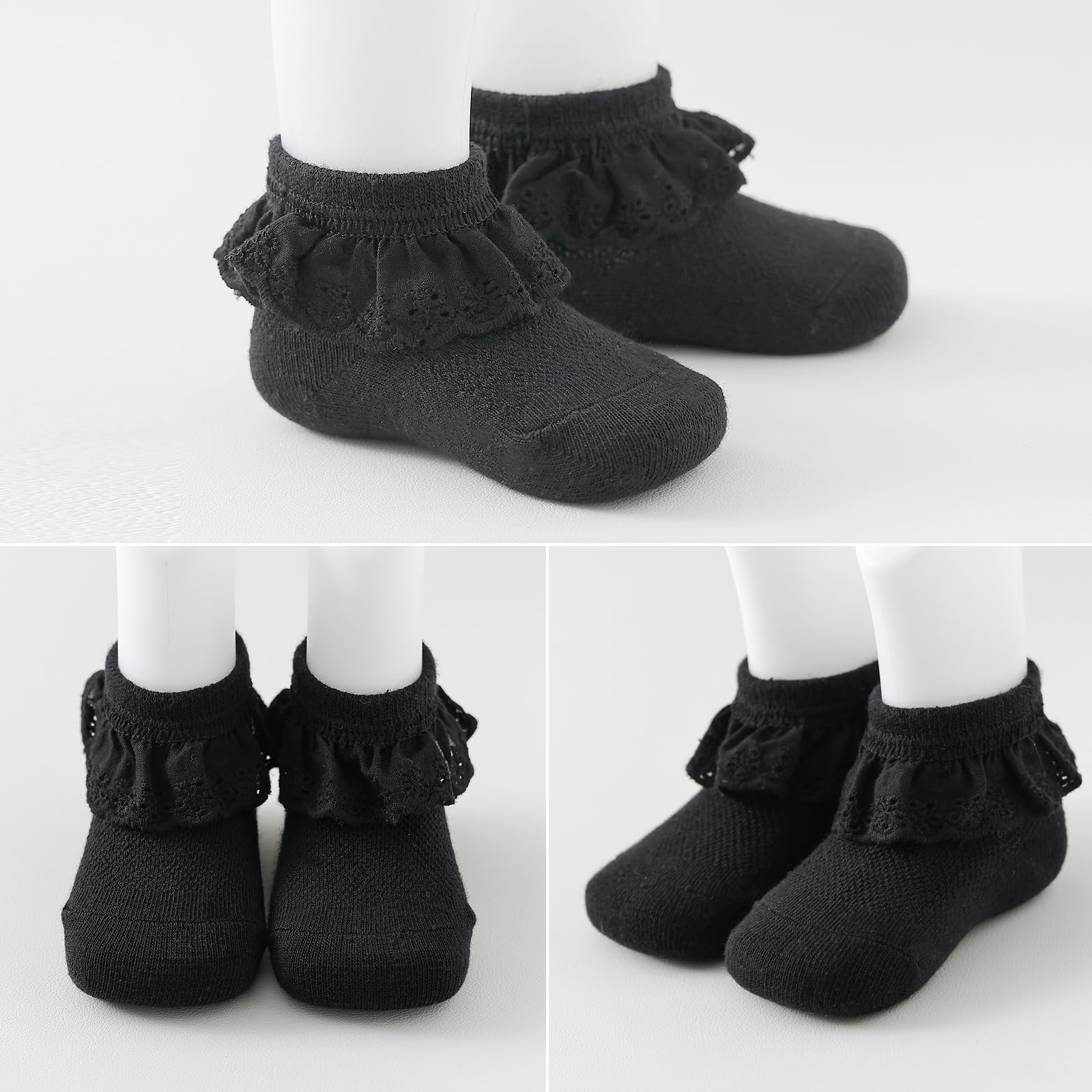 Baby Girl Lace Socks - Newborn Eyelet Ruffle Crew Socks 0-6 6-12 12-24 Months Cotton