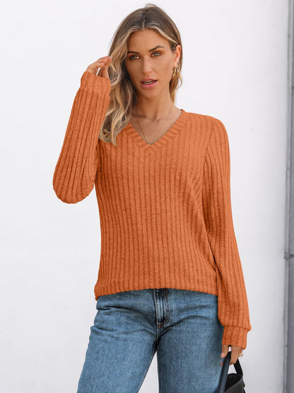 V Neck Long Sleeve Sweater for Women - Loose Fit Tunic Top for Fall & Winter