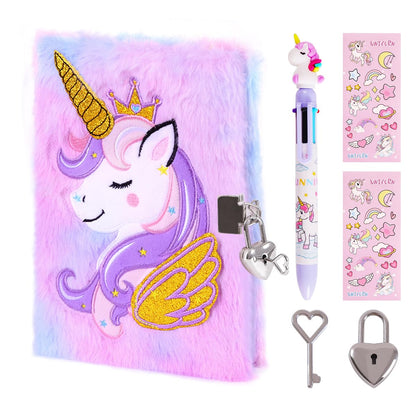 Girls Heart Diary with Lock and Keys - Cute Plush Secret Journal Notebook Gift Ages 6-8 Unicorn