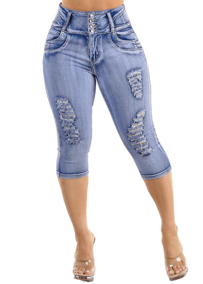 Butt Lifting Denim Capris for Women - High Waisted Stretch Levanta Cola Capris