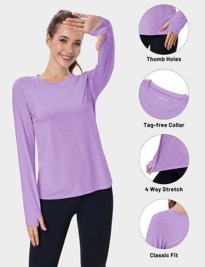 Women's UPF 80+ Long Sleeve Rash Guard - Quick Dry Athletic Shirt with Thumb Holes