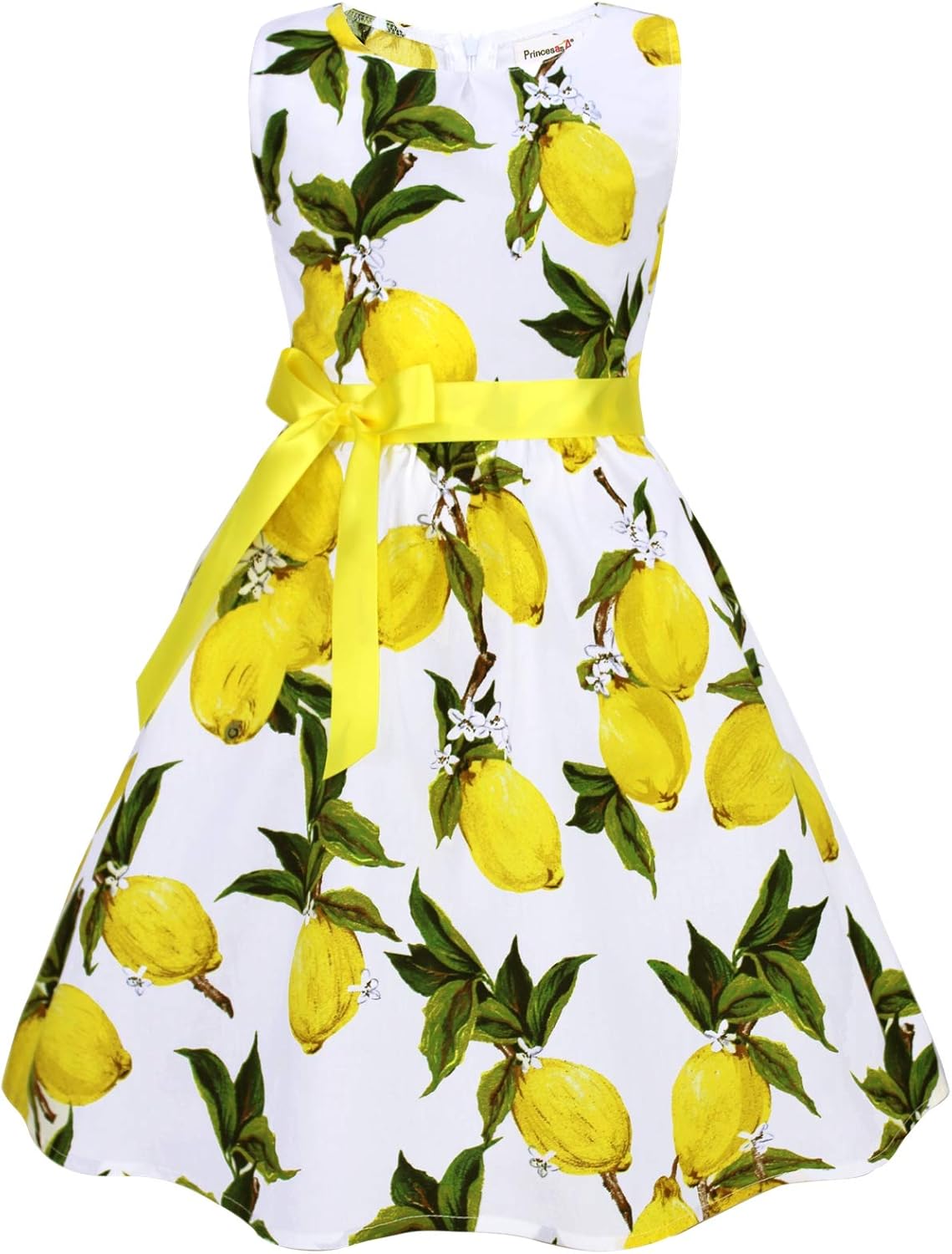 Girls Floral Cotton Dress - Sleeveless Summer Dress with Zipper Closure E6