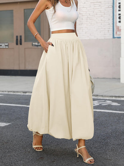 Bubble Skirt with Pockets - Elastic Waist Y2K A-Line Long Skirt for Women