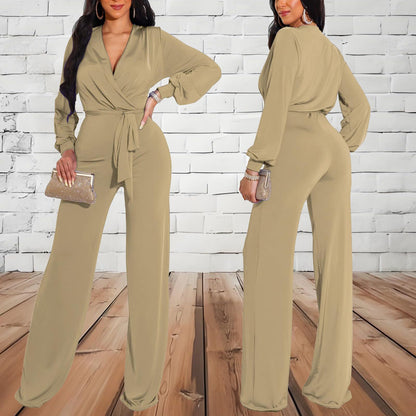 shengfan Formal Jumpsuits for Women Dressy Evening Sexy Deep V Neck Plus Size Long Wide Leg Pants Rompers Clubwear