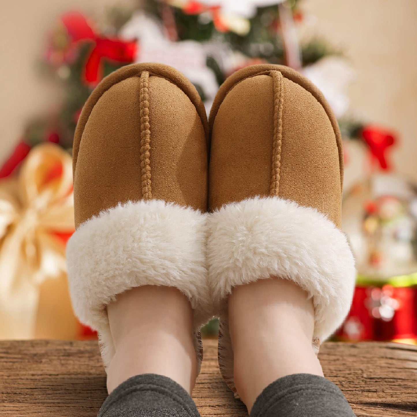 Fuzzy Memory Foam Slippers for Women - Fluffy Winter House Shoes Indoor Outdoor