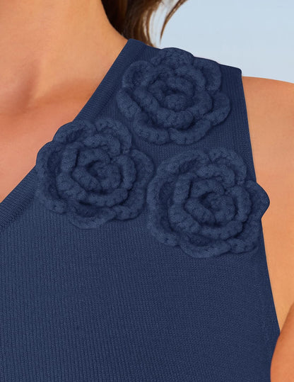 Women's One Shoulder Maxi Dress - Floral Ribbed Knit Summer Cocktail Dress