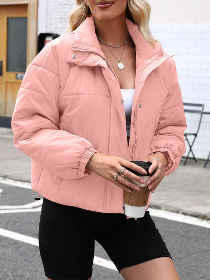 Imily Bela Womens Cropped Puffer Jackets Long Sleeve Stand Collar Coats Quilted Zipper Outerwear