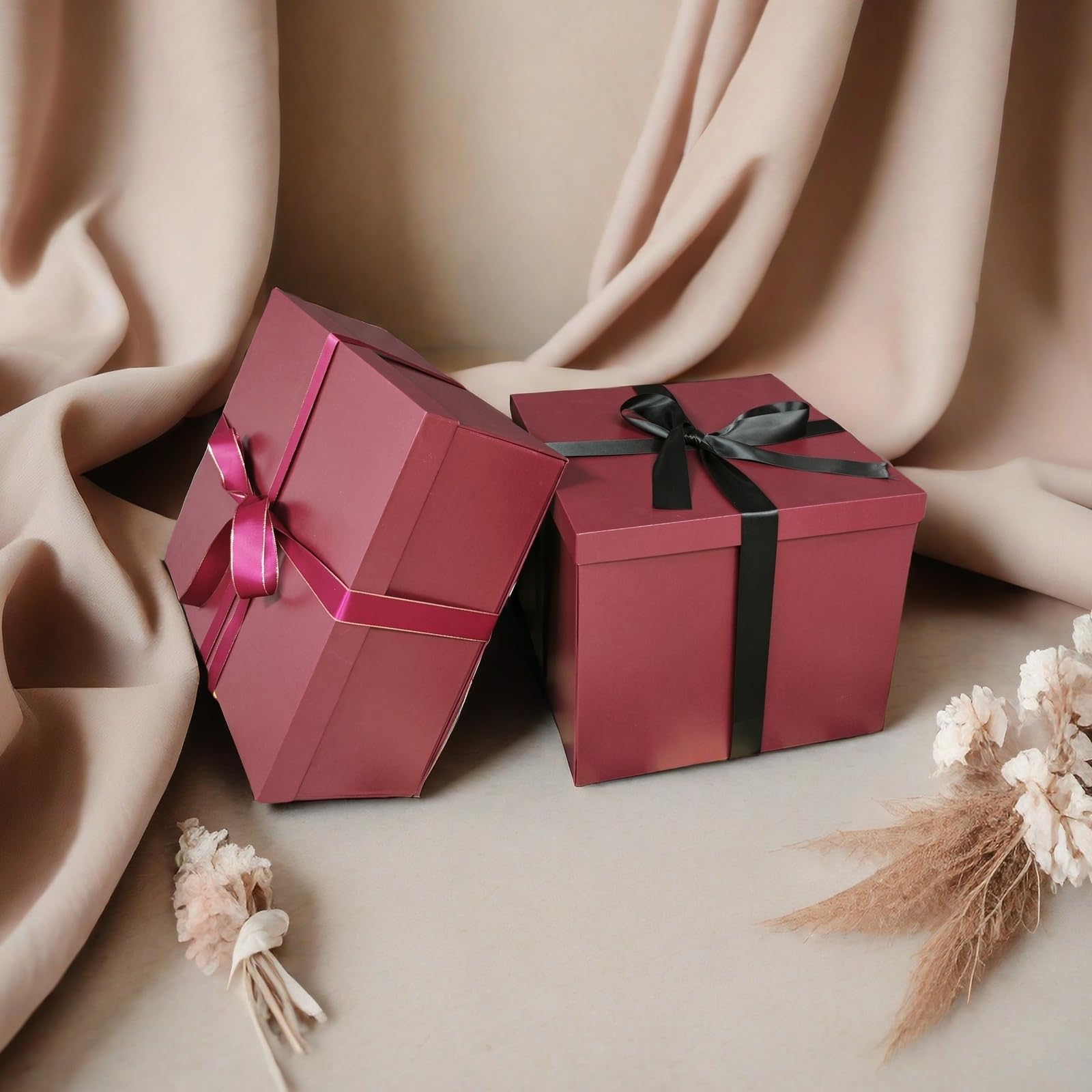 Large Gift Box with Lid 16.5x13x5.5 inches - Includes Card, Ribbons & Filler
