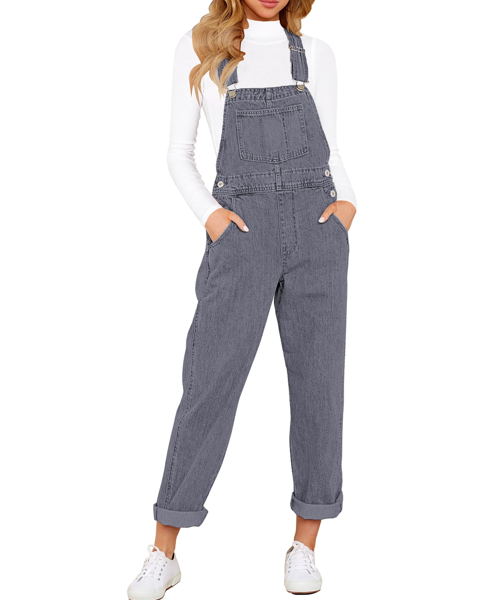 Denim Bib Overalls - Adjustable Loose Fit Jeans Jumpsuit for Women