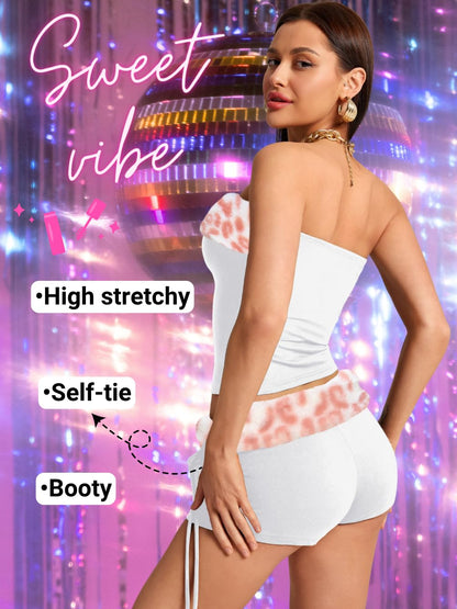 Valentine Leopard Costume - Strapless Crop Top and Low Rise Shorts - Club Going Out Outfit