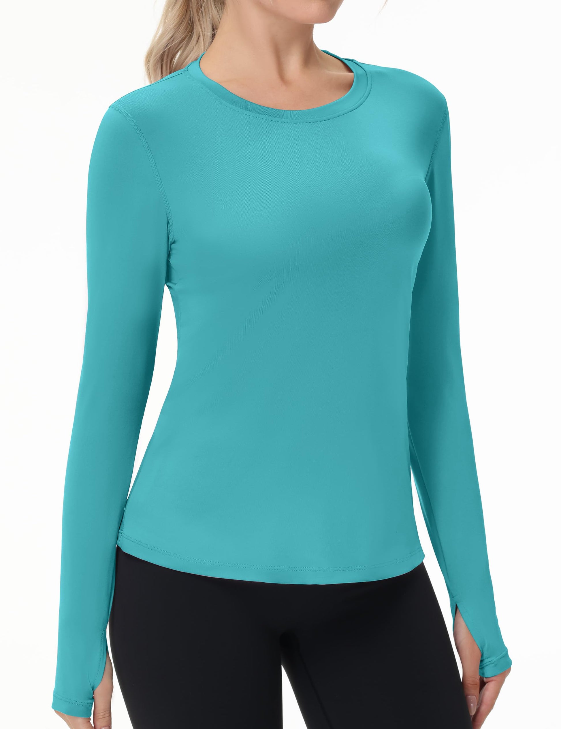 Women's UPF 50+ Sun Protection Long Sleeve Shirt - Athletic Rash Guard with Thumb Holes Thumb Hole: Underwater Blue