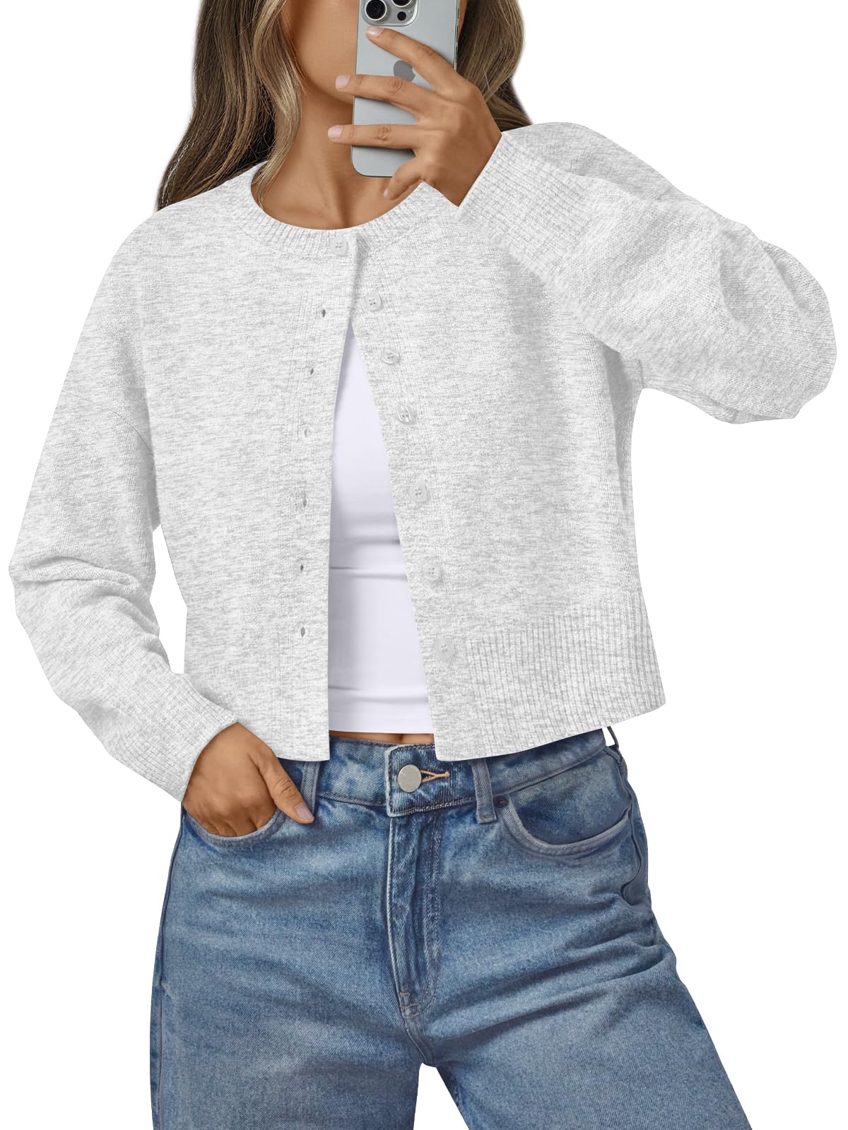 Women's Cropped Cardigan Sweaters - Lightweight Fall Button Up Knit
