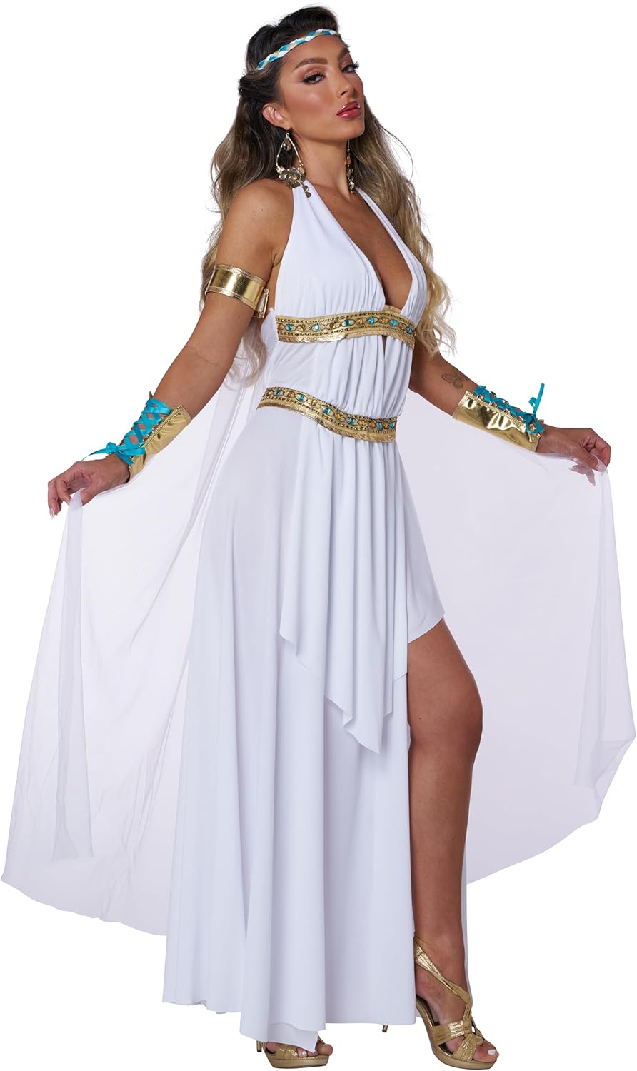 Glorious Goddess Costume - Women's Halter Dress with Cape and Arm Band
