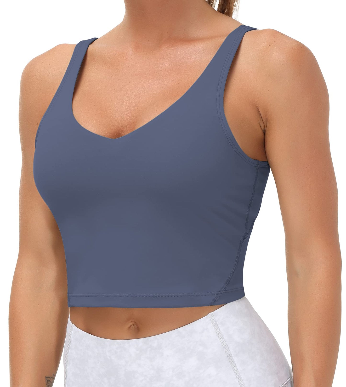 Longline Sports Bra Women Wirefree Padded Medium Support Workout Bra Ink Blue