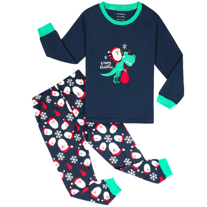 Tphon Kids Christmas Pajamas Sets Santa Claus Dinosaur Sleepwear Long Sleeve PJS Set for Boys Girls 2-12 Years