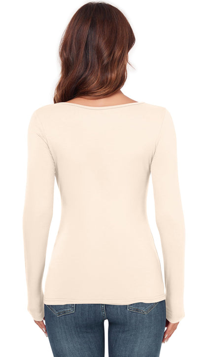Women's Scoop Neck Long Sleeve Top - Slim Fit Thermal Blouse Basic Layer Shirt