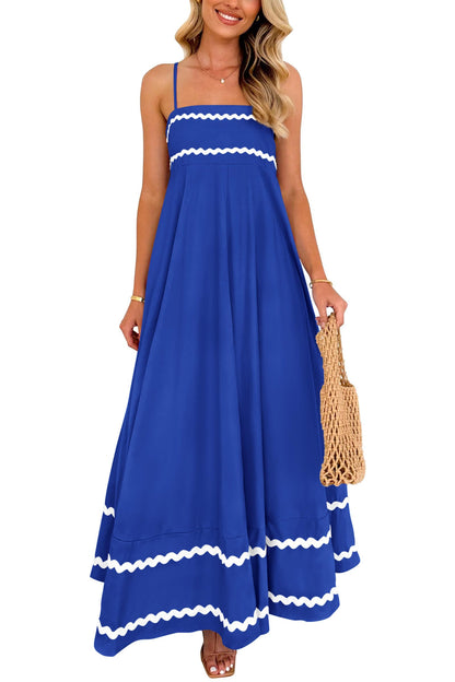Blue Casual Dresses - Women's Sleeveless Spaghetti Strap Maxi Dress - Flowy Beach Ruffle Royal Blue