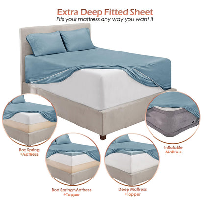 King Size Deep Pocket Sheet Set 6 Piece - Extra Deep Fitted Sheets 18-24 Inch Microfiber Linen