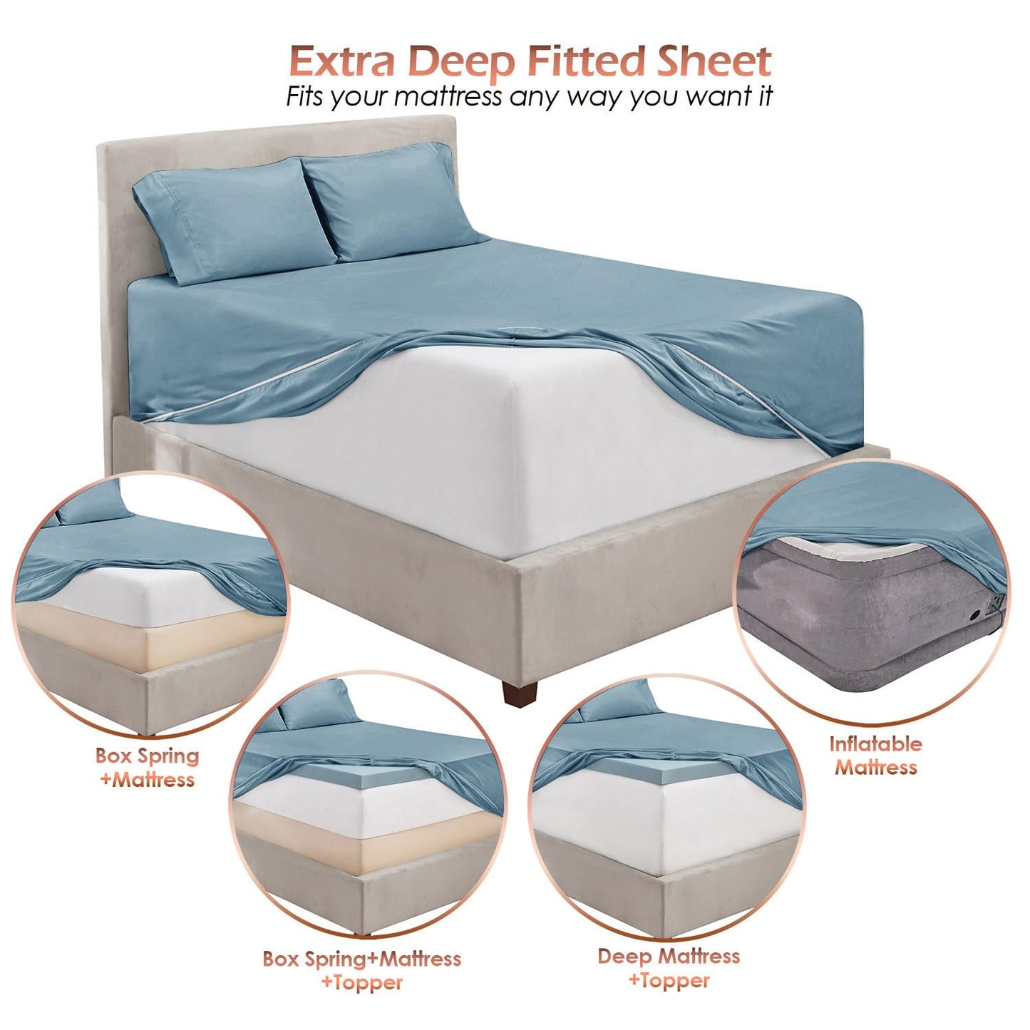 King Size Deep Pocket Sheet Set 6 Piece - Extra Deep Fitted Sheets 18-24 Inch Microfiber Linen