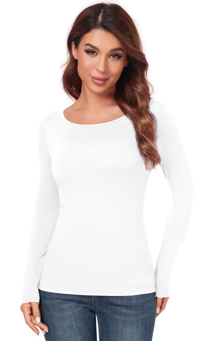 Women's Scoop Neck Long Sleeve Top - Slim Fit Thermal Blouse Basic Layer Shirt