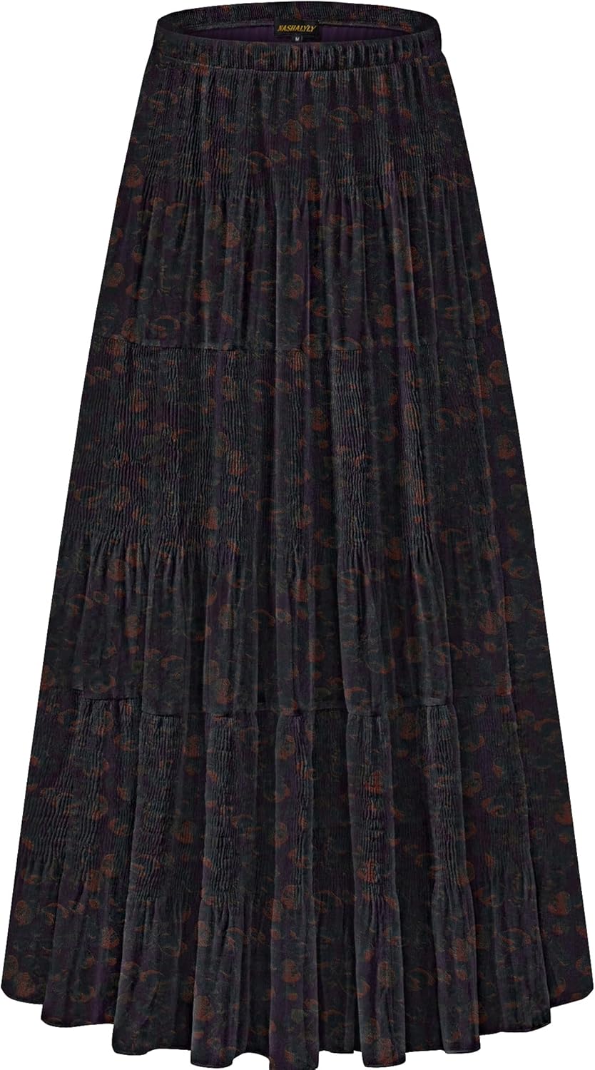 Chiffon Maxi Skirt for Women - High Waist Pleated A-Line Flared Long Skirt