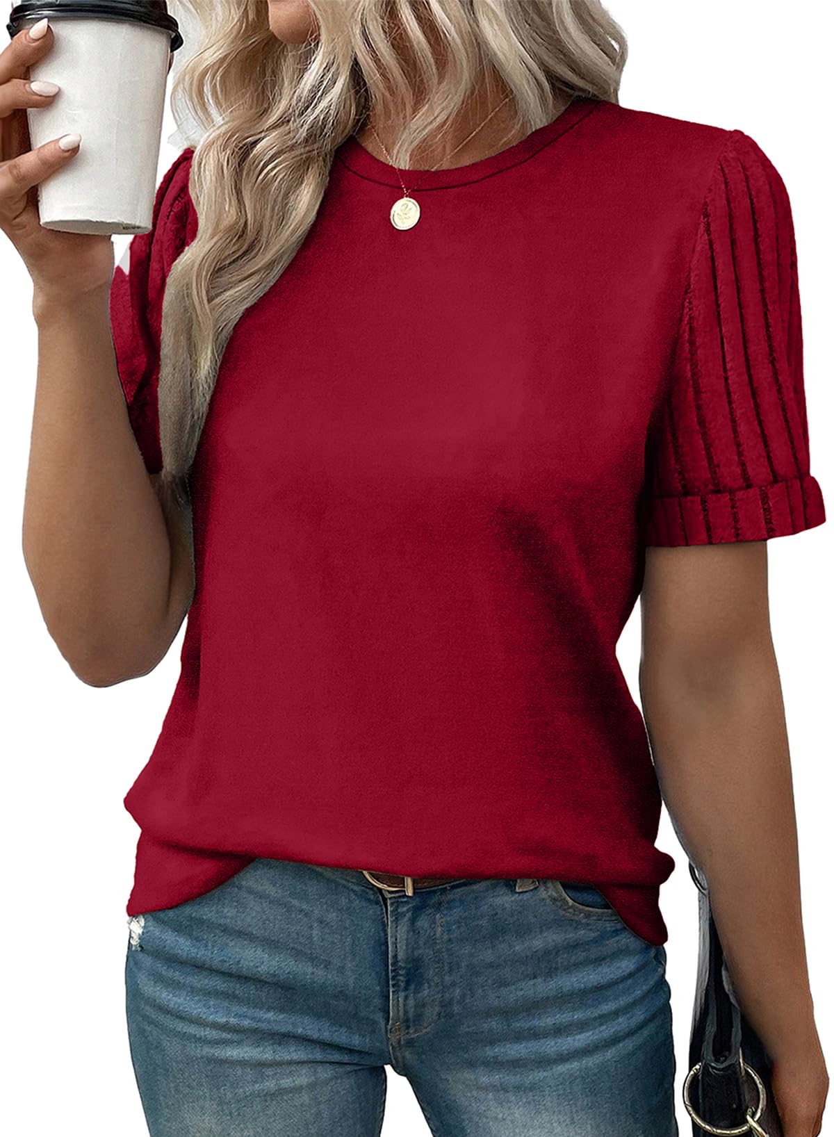 Women's Casual Short Sleeve T-Shirt Loose Fit Summer Top Racing Red