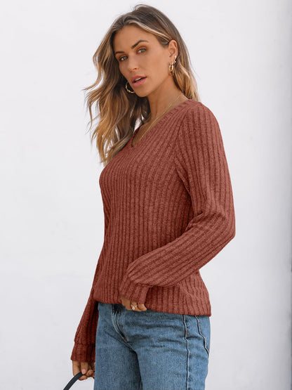 V Neck Long Sleeve Sweater for Women - Loose Fit Tunic Top for Fall & Winter