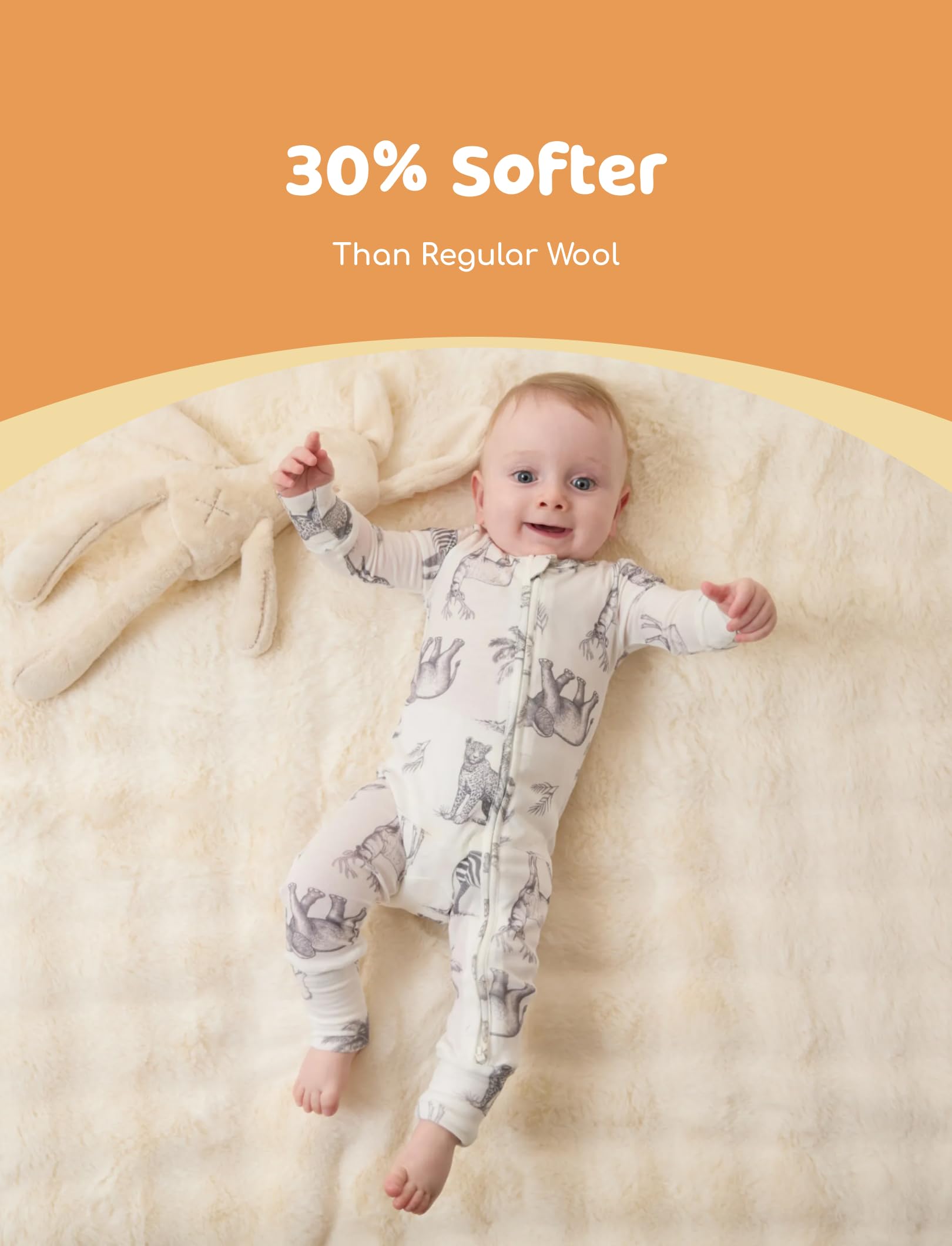 PATPAT Baby Footie Pajamas - Premium Tencel Lyocell & Wool Romper with 2-Way Zipper