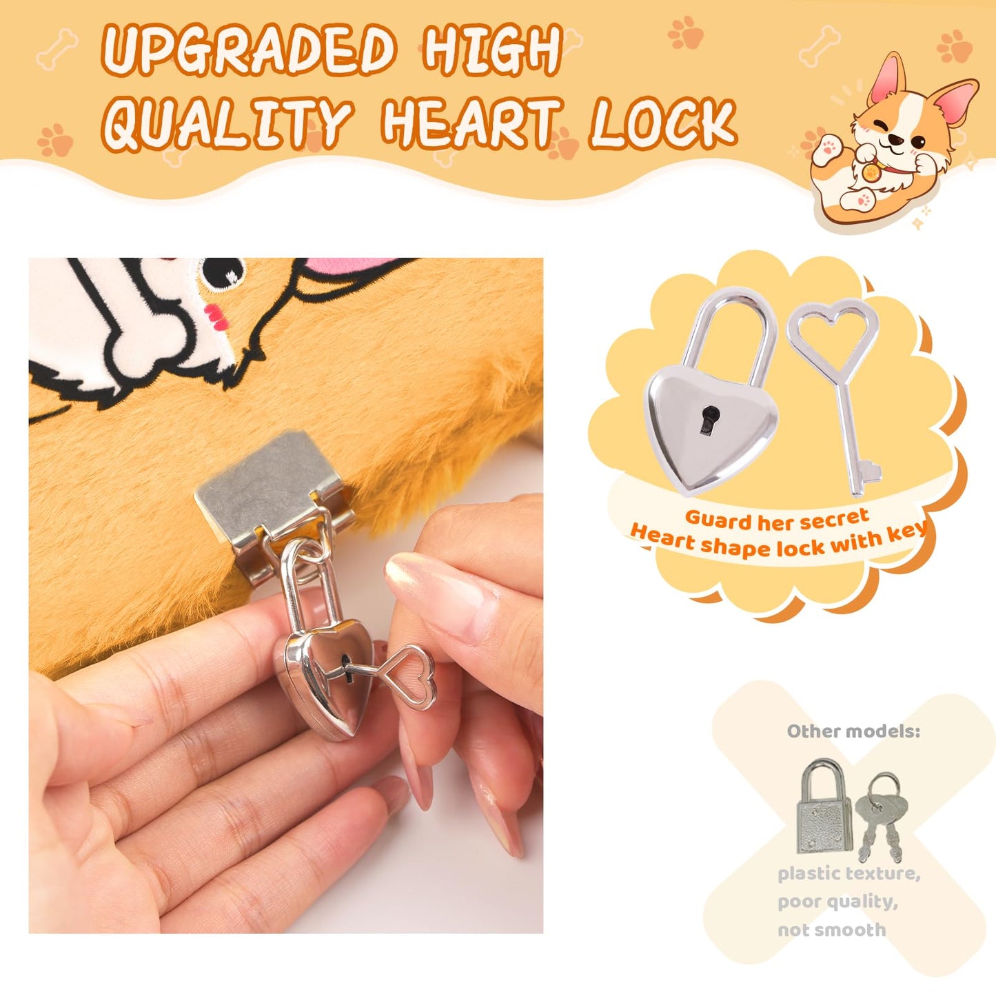 Girls Heart Diary with Lock and Keys - Cute Plush Secret Journal Notebook Gift Ages 6-8