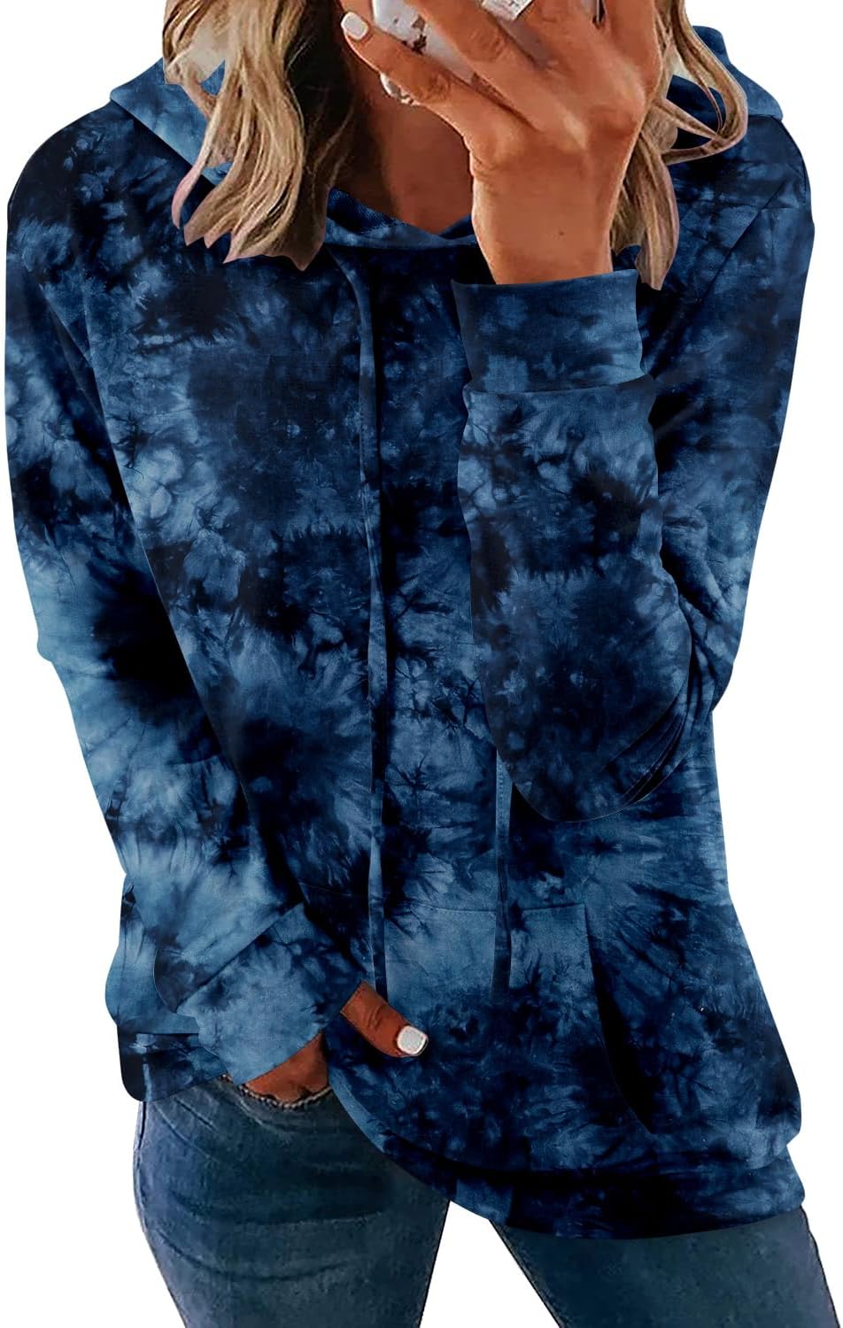 Pullover Hoodie - Tie Dye & Floral Print Hooded Sweatshirt with Pockets