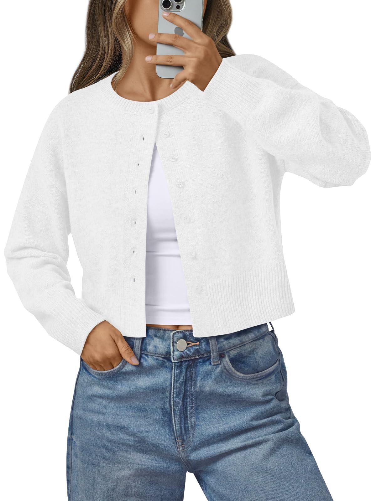 Women's Cropped Cardigan Sweaters - Lightweight Fall Button Up Knit