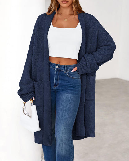 Women's Long Cardigan Sweater - Open Front Oversized Knit Coat with Pockets