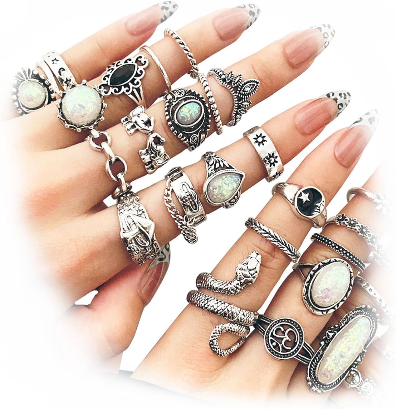 Vintage Silver Knuckle Rings Set 42 Pieces Adjustable Gothic Stackable Rings