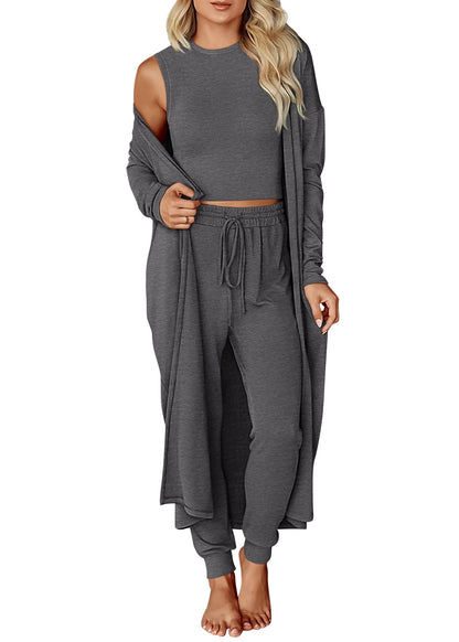 KIRUNDO 3 Piece Lounge Sets for Women Airport Travel Vacation Outfits 2025 Fall Cardigan Matching Sleeveless Top Jogger Pants