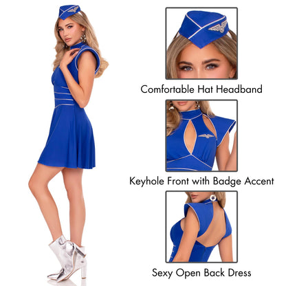 First Class Hottie Costume - Women's Flight Attendant Dress with Hat