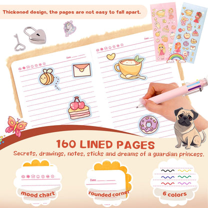 Girls Heart Diary with Lock and Keys - Cute Plush Secret Journal Notebook Gift Ages 6-8