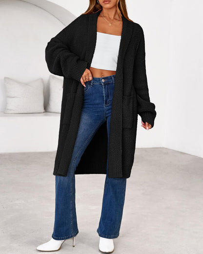 Women's Long Cardigan Sweater - Open Front Oversized Knit Coat with Pockets