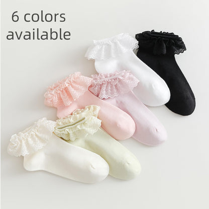Baby Girl Lace Socks - Newborn Eyelet Ruffle Crew Socks 0-6 6-12 12-24 Months Cotton