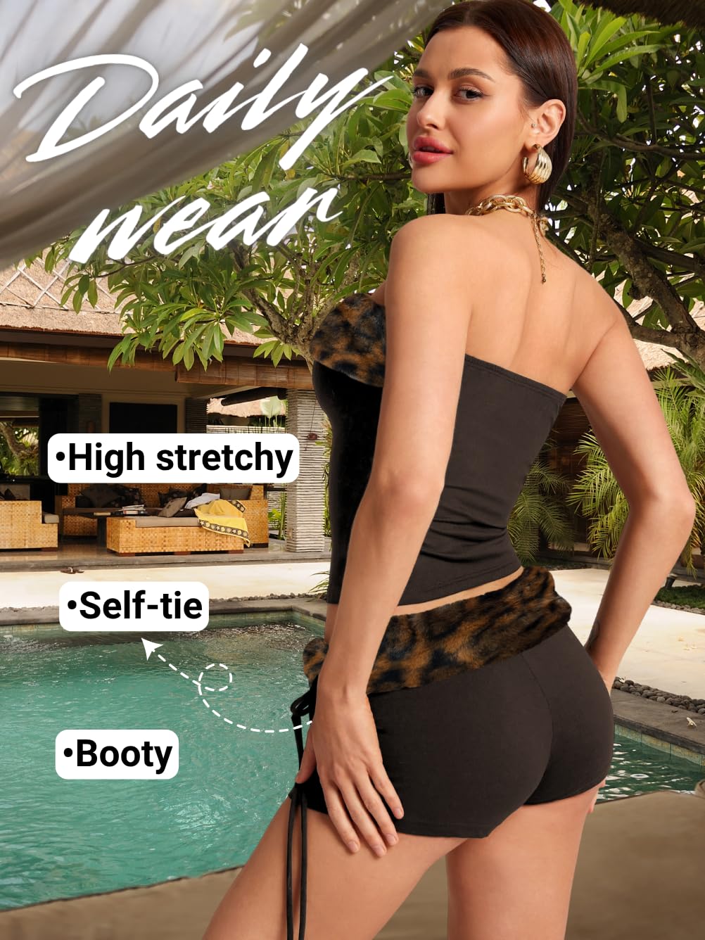 Valentine Leopard Costume - Strapless Crop Top and Low Rise Shorts - Club Going Out Outfit