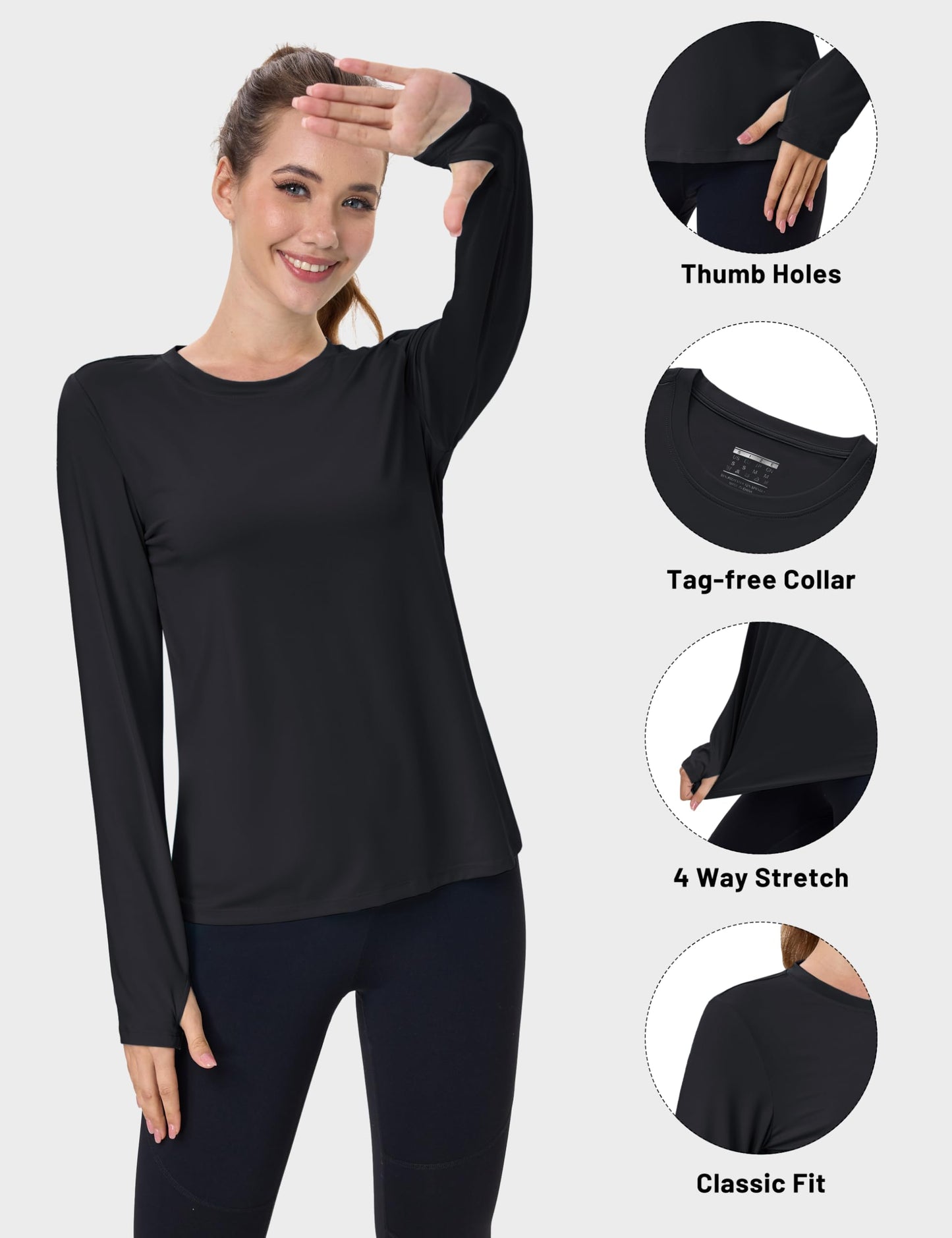 Women's UPF 80+ Long Sleeve Rash Guard - Quick Dry Athletic Shirt with Thumb Holes