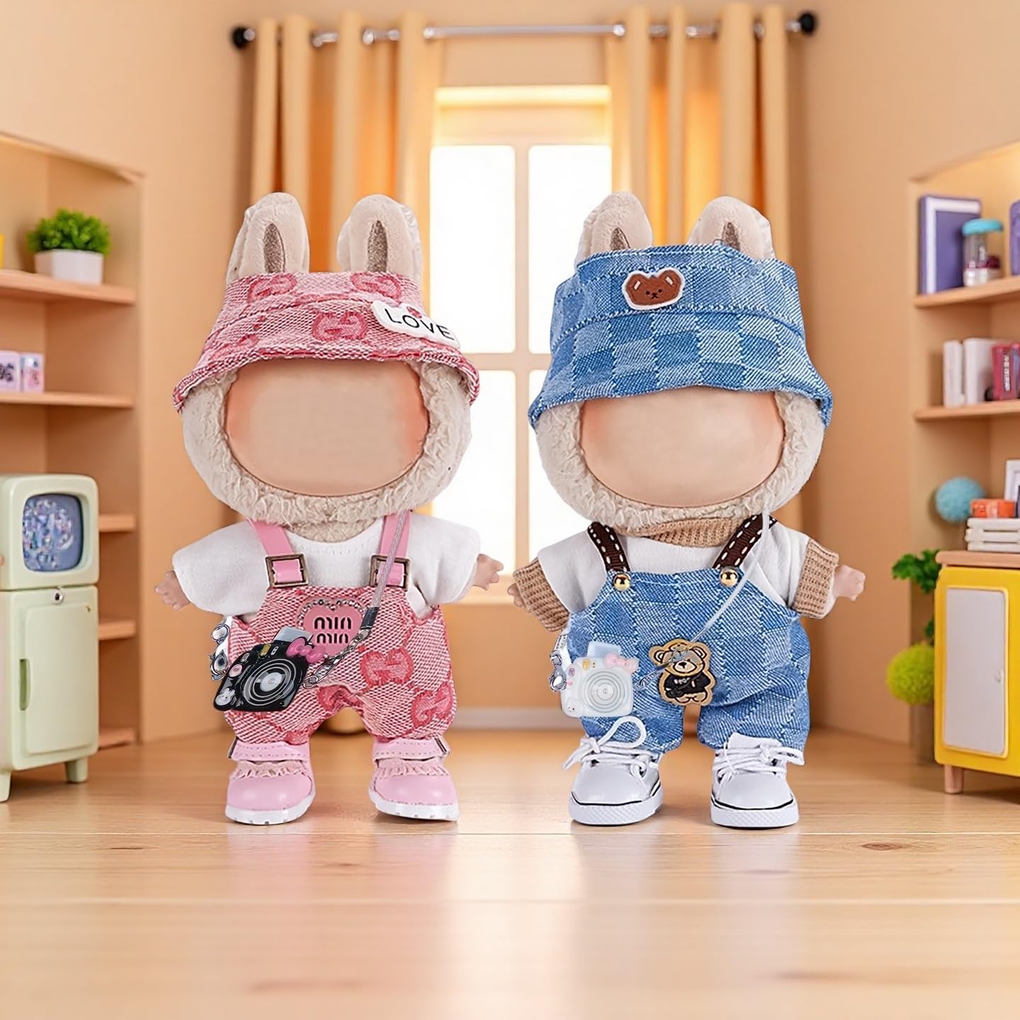 4 Piece Doll Clothes Set for 15cm-17cm Dolls - Outfit with Overalls Hat & Bag